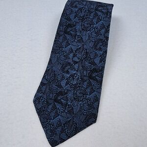 Christian Dior Mens Necktie Handmade Blue Black Geometric‎ Silk USA Italy Woven